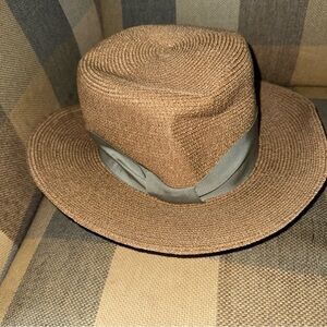 Theory Gigi Burris Brown Fedora Hat with Gray Band